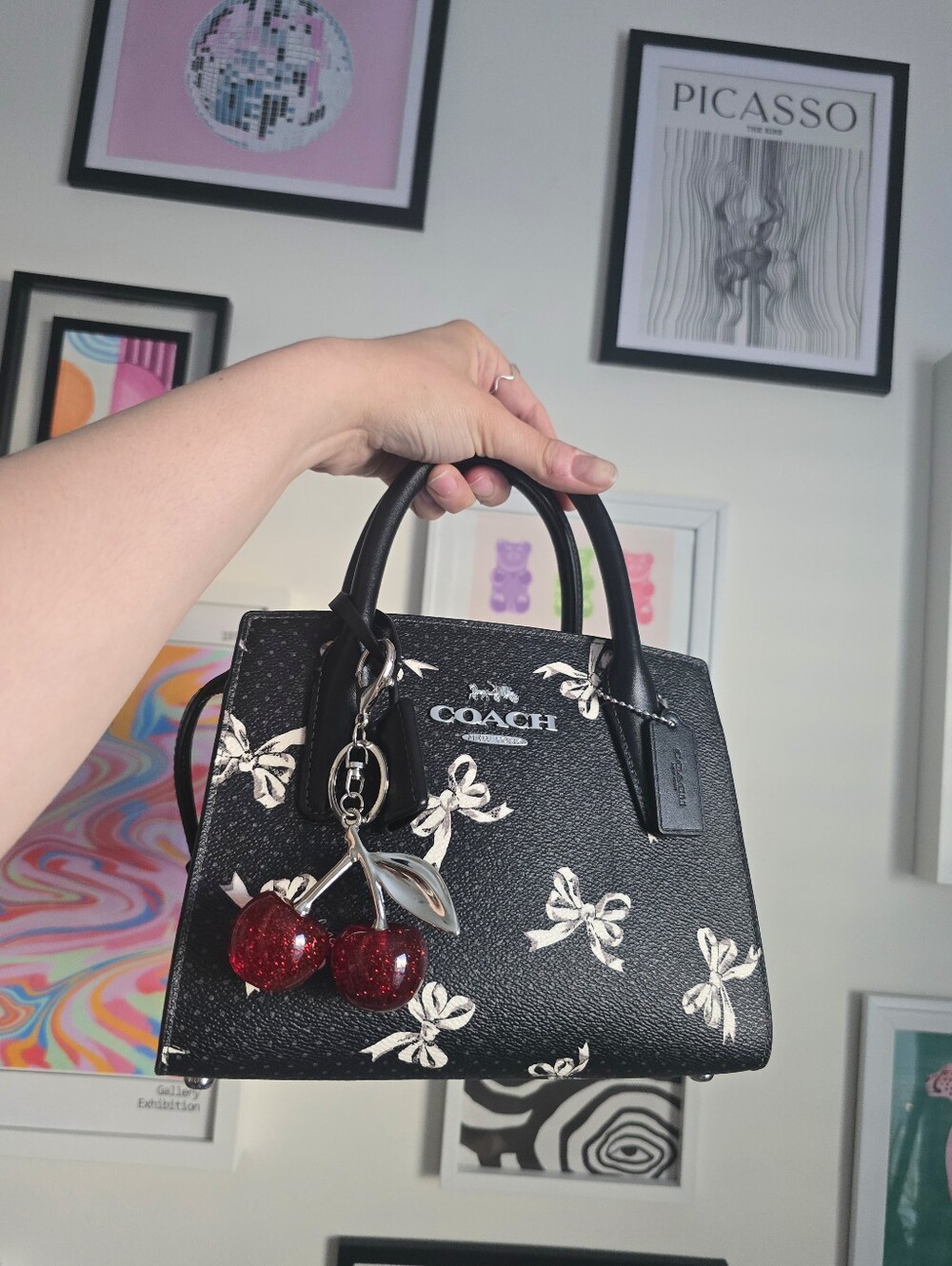 Authentic Coach Andrea Carryall Bow Print + Cherry Charm And Dustbag